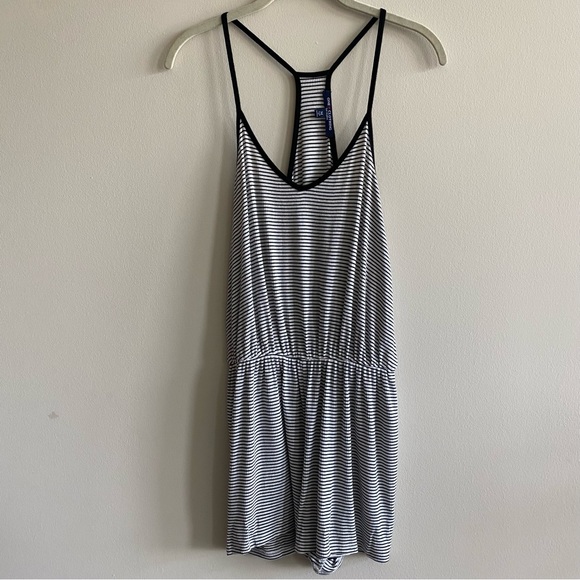 One Clothing Black and White Stripped V-neck Romper - Picture 1 of 7